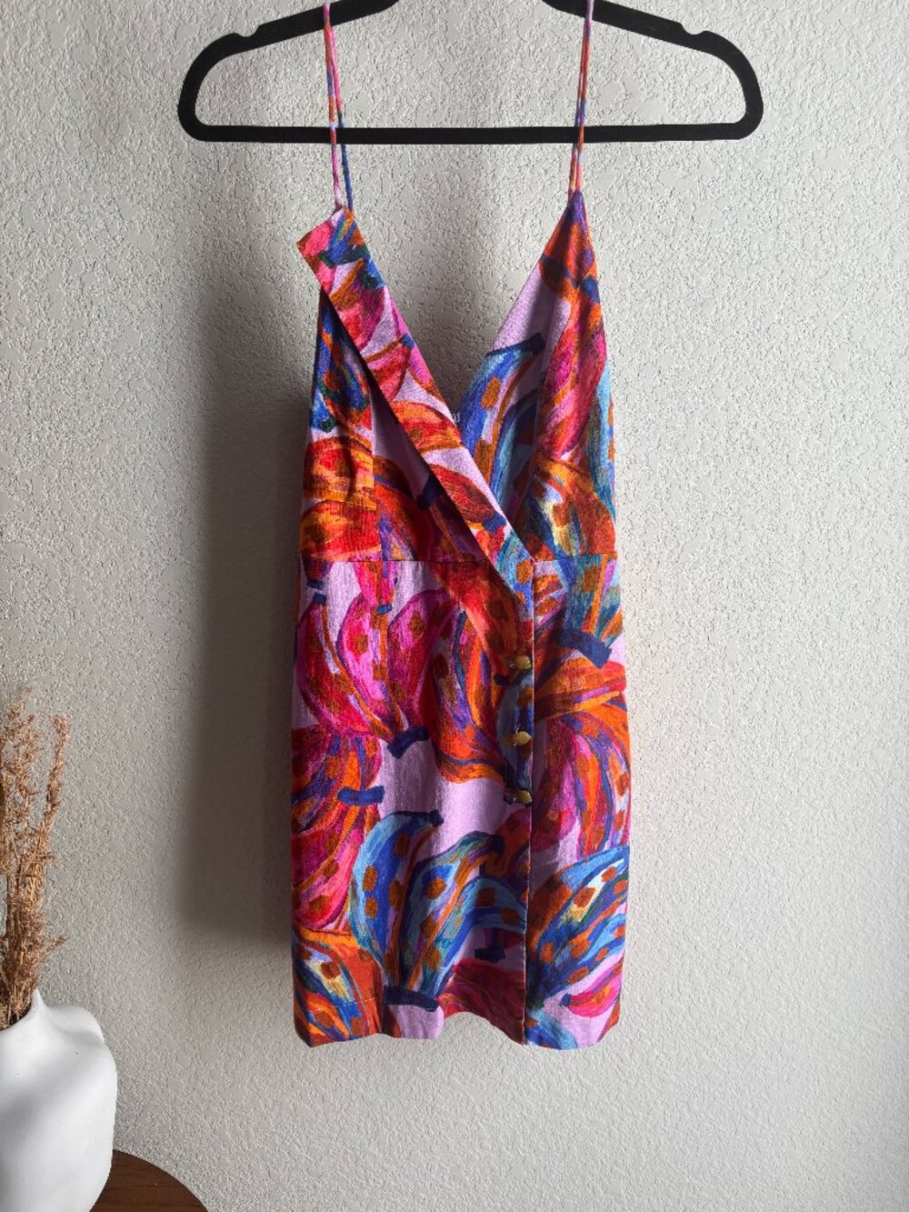 Farm Rio Pink Tropical Linen Blend Mini Dress - Size M - Picture 1 of 3